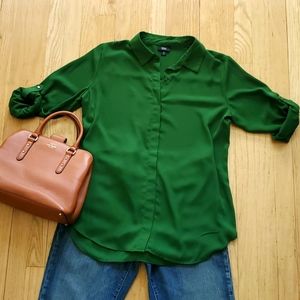 Button Up. Rich green flowy long sleeve.